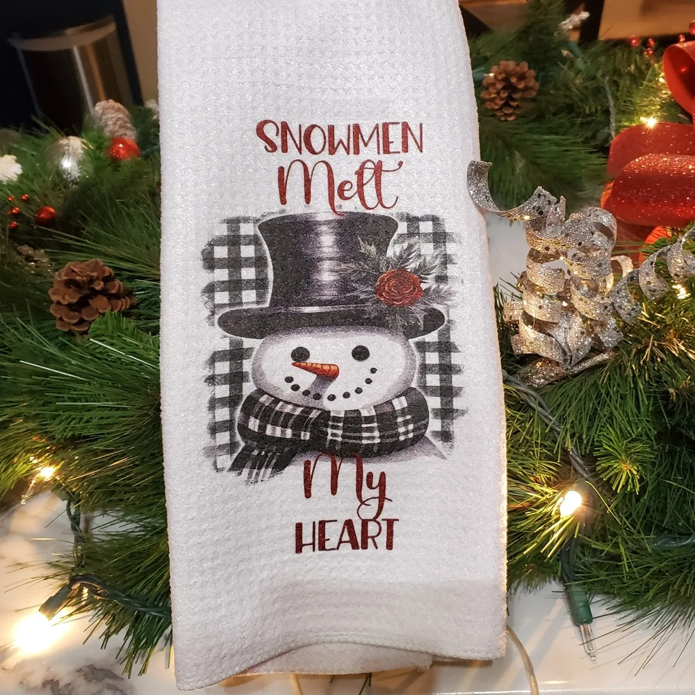 Snowmen Melt My HEART Waffle Knit Tea Towel